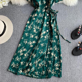 Rochie moderna de dama cu maneci scurte si nasturi de culoare verde