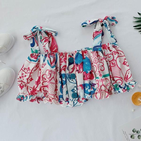 Bluză scurtă de damă modernă cu mâneci scurte și model colorat