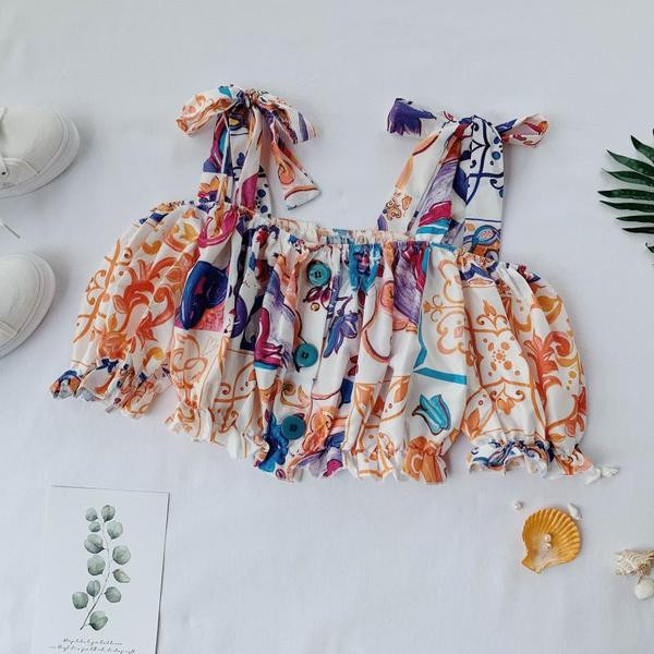 Bluză scurtă de damă modernă cu mâneci scurte și model colorat