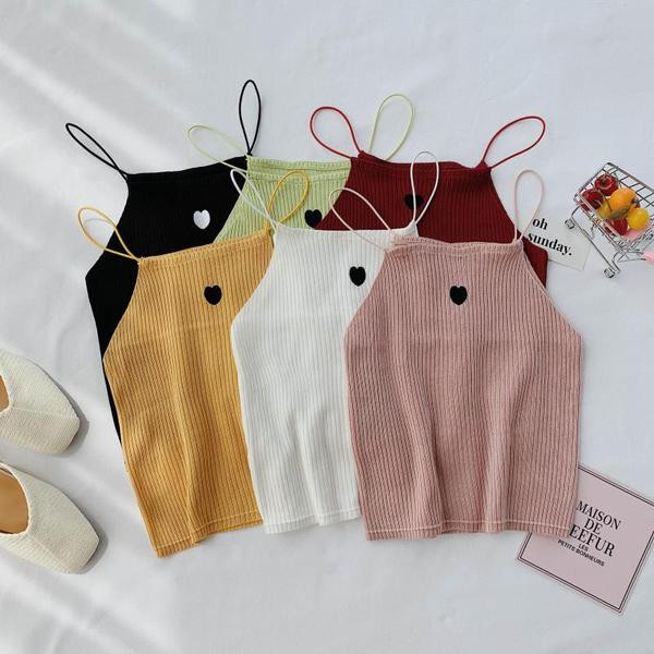 Maieu casual dama cu bretele subtiri in mai multe culori si broderie