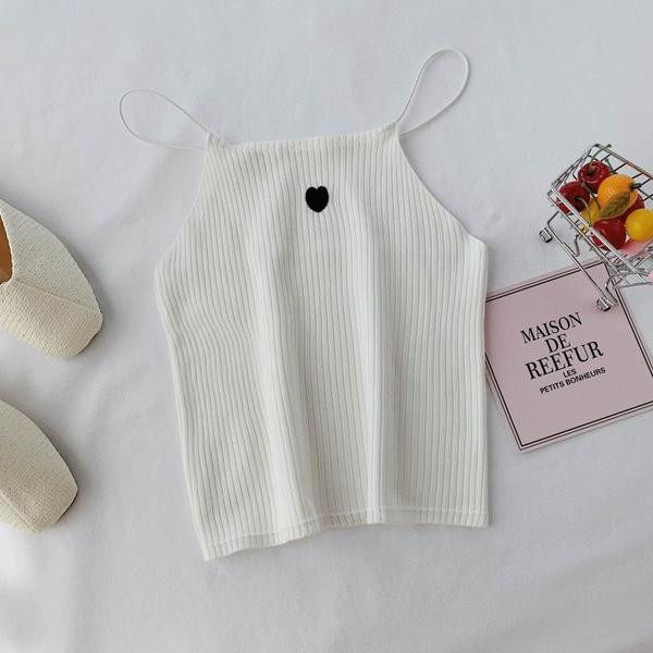 Maieu casual dama cu bretele subtiri in mai multe culori si broderie