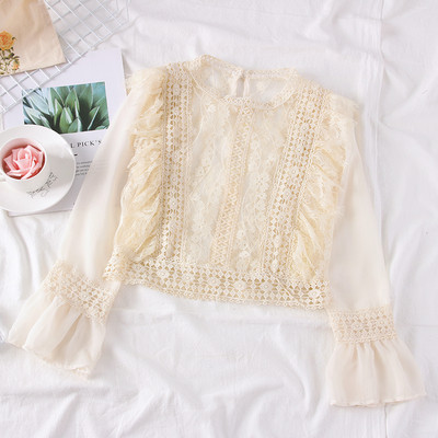 Camasa de dama model nou cu tul, dantela si maneci lungi