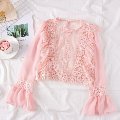 Camasa de dama model nou cu tul, dantela si maneci lungi