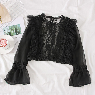 Camasa de dama model nou cu tul, dantela si maneci lungi