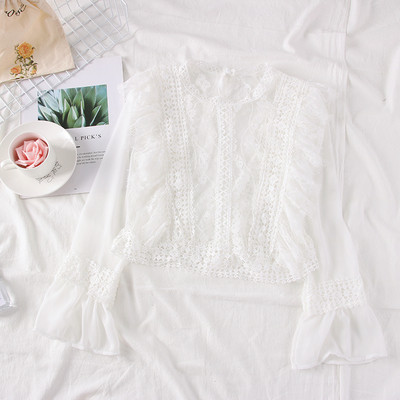 Camasa de dama model nou cu tul, dantela si maneci lungi