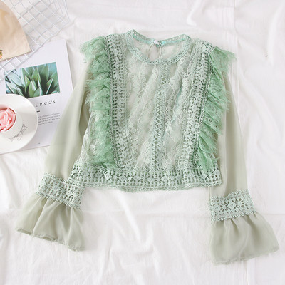 Camasa de dama model nou cu tul, dantela si maneci lungi