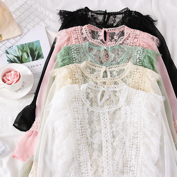 Camasa de dama model nou cu tul, dantela si maneci lungi