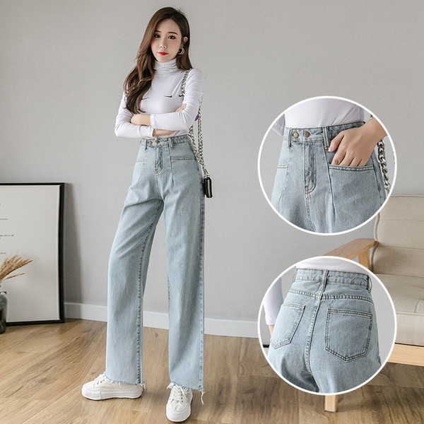 Blugi de dama actuali in culoare deschisa model lat