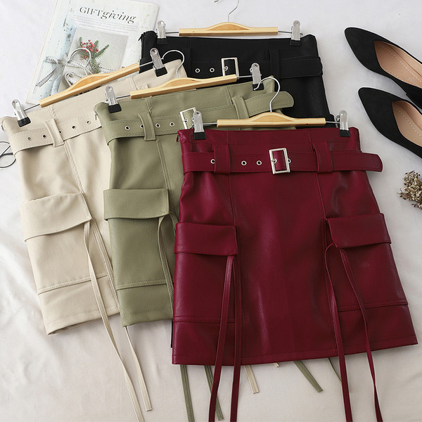 Fusta de dama moderna cu buzunare laterale si curea in mai multe culori