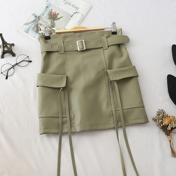 Fusta de dama moderna cu buzunare laterale si curea in mai multe culori