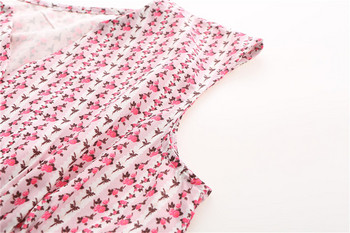 Rochie casual de dama cu decolteu in V in roz si albastru