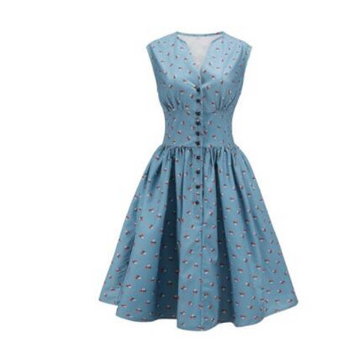 Rochie casual de dama cu decolteu in V in roz si albastru