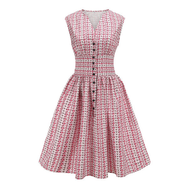 Rochie casual de dama cu decolteu in V in roz si albastru