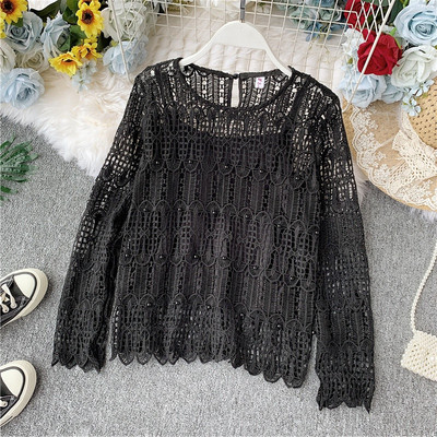 Bluză de damă din dantelă cu mâneci lungi în trei culori