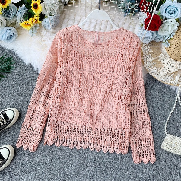 Bluză de damă din dantelă cu mâneci lungi în trei culori