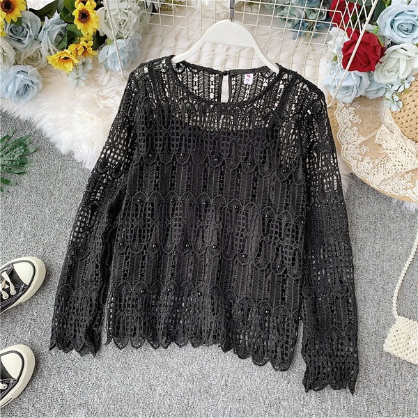 Bluză de damă din dantelă cu mâneci lungi în trei culori