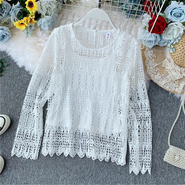 Bluză de damă din dantelă cu mâneci lungi în trei culori