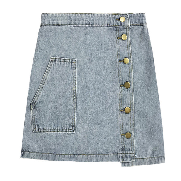 Fusta de dama actuala din denim cu talie inalta cu nasturi