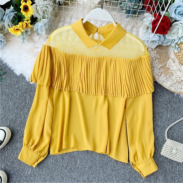 Cămașă modernă de damă cu molid și mâneci lungi în mai multe culori