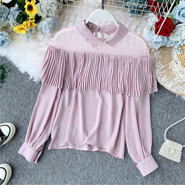 Cămașă modernă de damă cu molid și mâneci lungi în mai multe culori