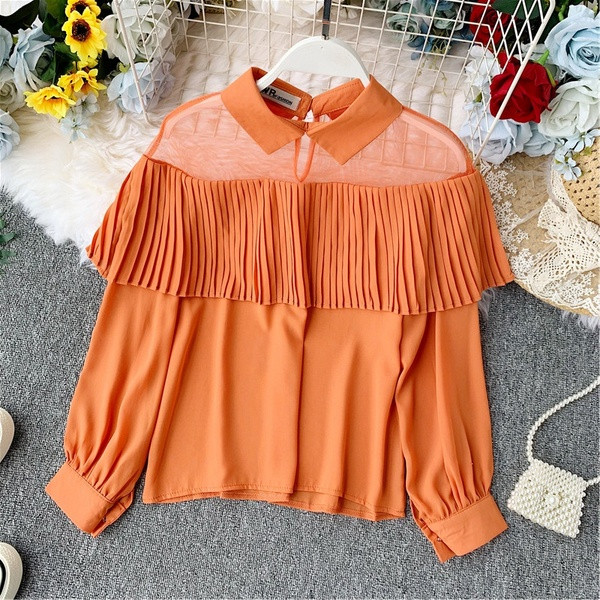 Cămașă modernă de damă cu molid și mâneci lungi în mai multe culori