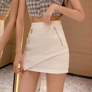 Fusta casual de dama cu talie inalta in alb si negru