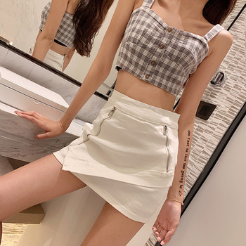 Fusta casual de dama cu talie inalta in alb si negru