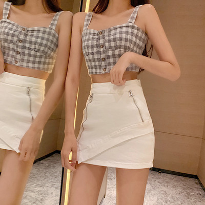 Fusta casual de dama cu talie inalta in alb si negru