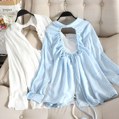 Cămașă casual de damă cu cravate și nasturi în mai multe culori