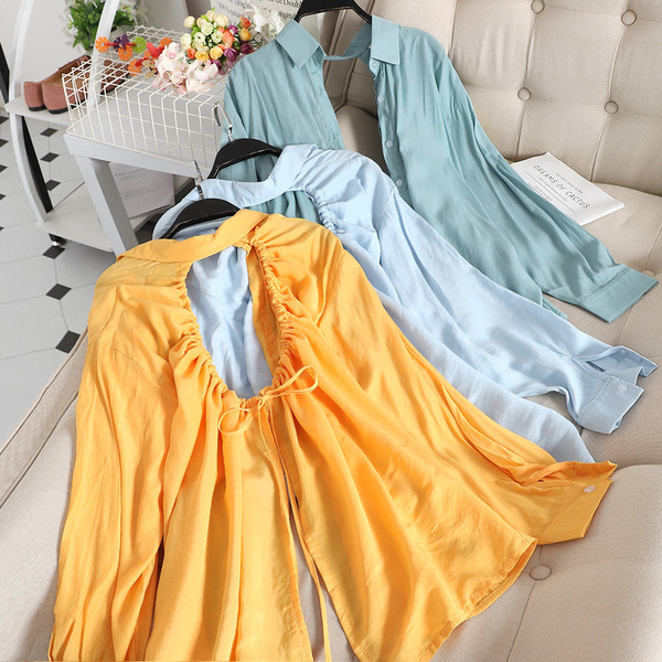 Cămașă casual de damă cu cravate și nasturi în mai multe culori