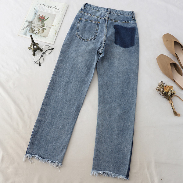 Blugi moderni de dama cu talie inalta si margini inchise la culoare