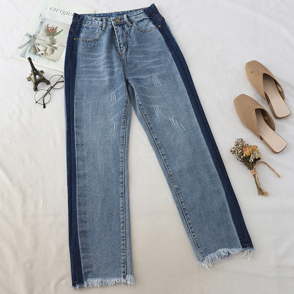 Blugi moderni de dama cu talie inalta si margini inchise la culoare