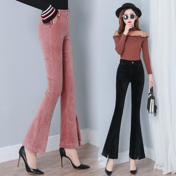 Pantaloni moderni de dama in doua culori - cu talie inalta