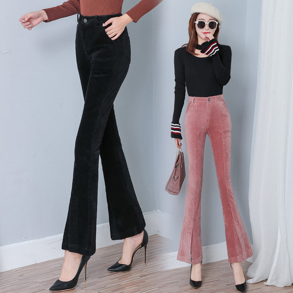 Pantaloni moderni de dama in doua culori - cu talie inalta