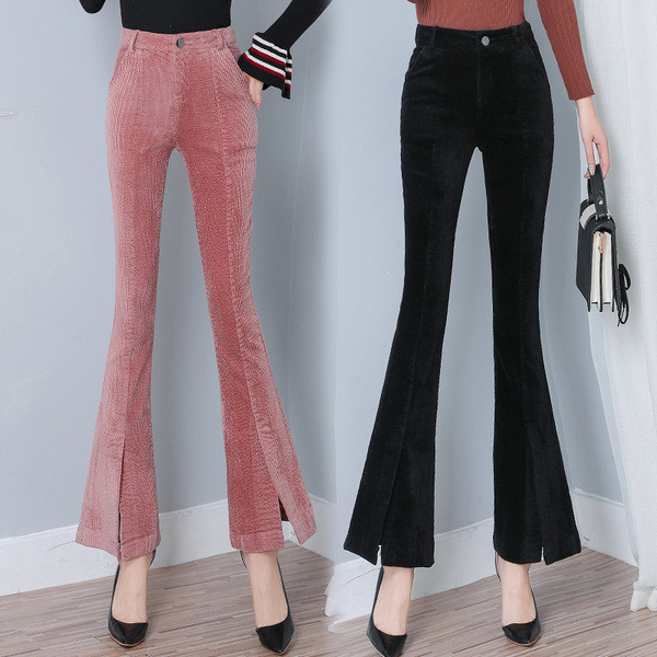 Pantaloni moderni de dama in doua culori - cu talie inalta