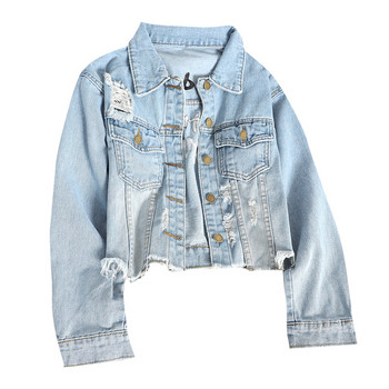 Jachetă de damă elegantă din denim, cu motiv rupt