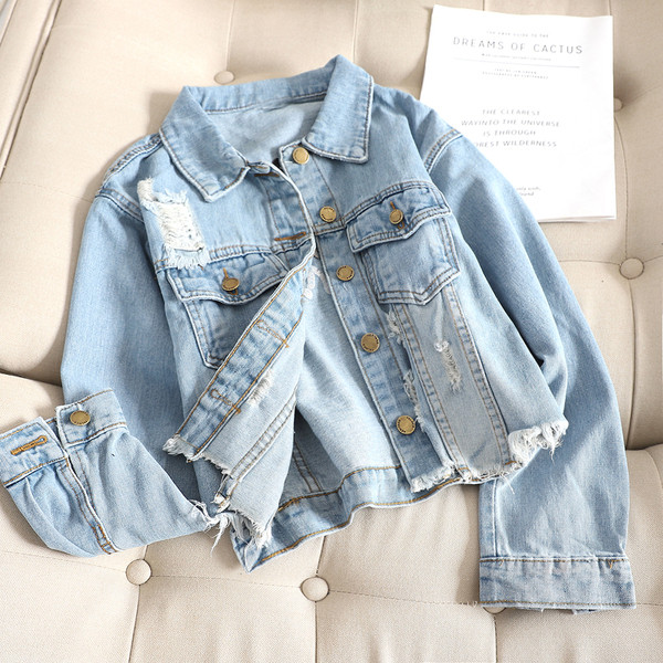 Jachetă de damă elegantă din denim, cu motiv rupt