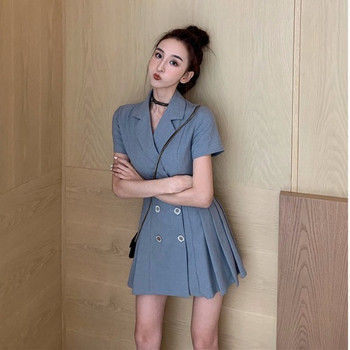 Rochie modernă de damă în albastru cu decolteu în V