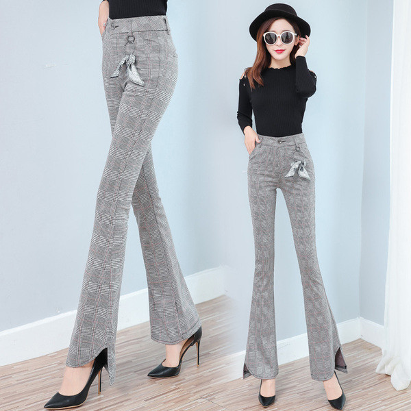 Актуален дамски панталон с висока талия и дожобове