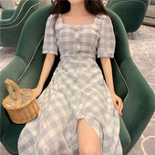 Rochie lungă în carouri casual de damă