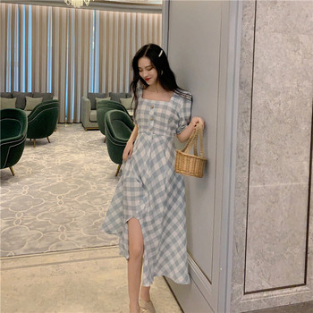 Rochie lungă în carouri casual de damă