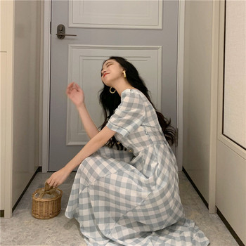 Rochie lungă în carouri casual de damă