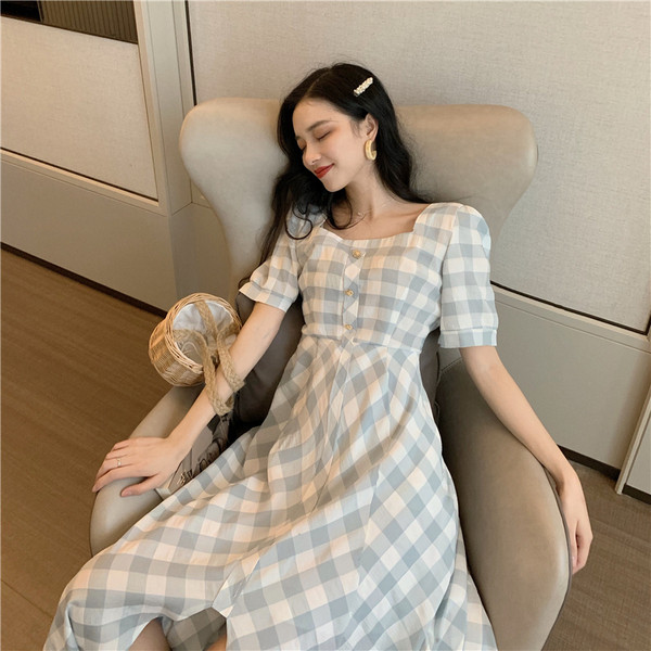 Rochie lungă în carouri casual de damă