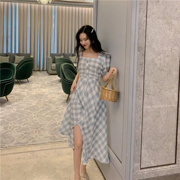 Rochie lungă în carouri casual de damă