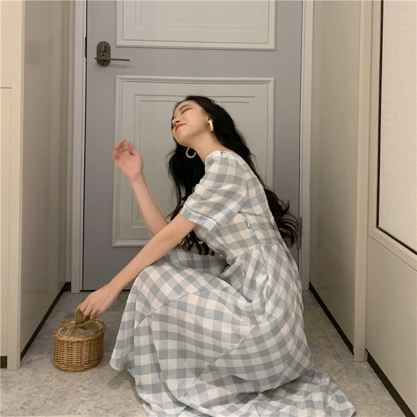 Rochie lungă în carouri casual de damă