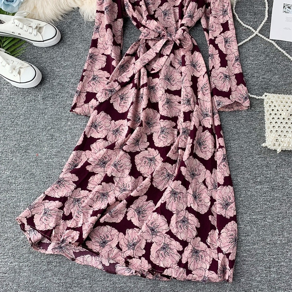 Rol lung de dama cu model floral in doua culori