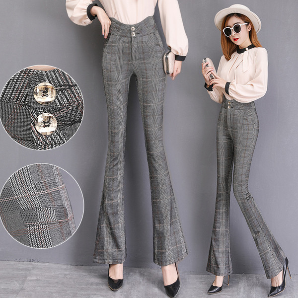 Pantaloni moderni de dama - cu talie inalta si nasturi