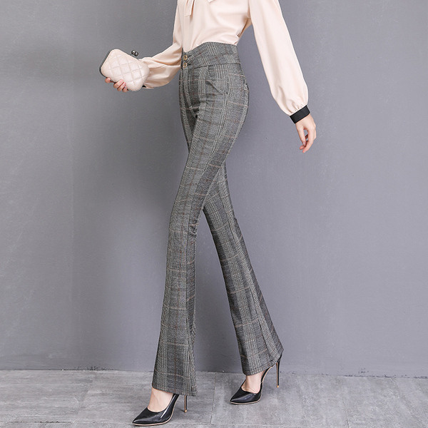 Дамски модерен панталон-с висока талия и копчета