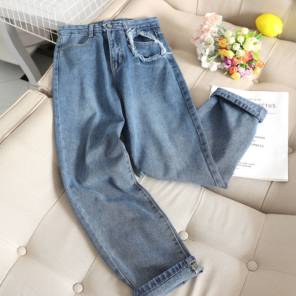 Blugi lungi de dama cu talie inalta in albastru