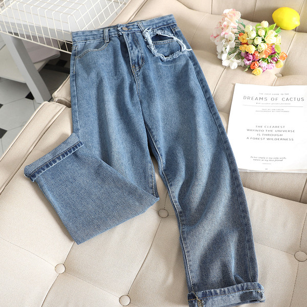 Blugi lungi de dama cu talie inalta in albastru